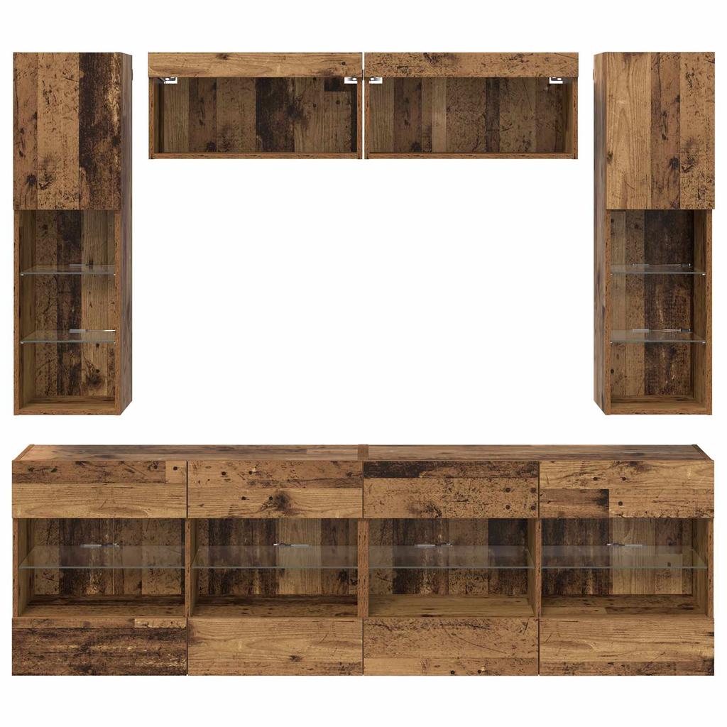 TV-Wandregal Set mit LED 6 Stück Altholz Holzwerkstoff