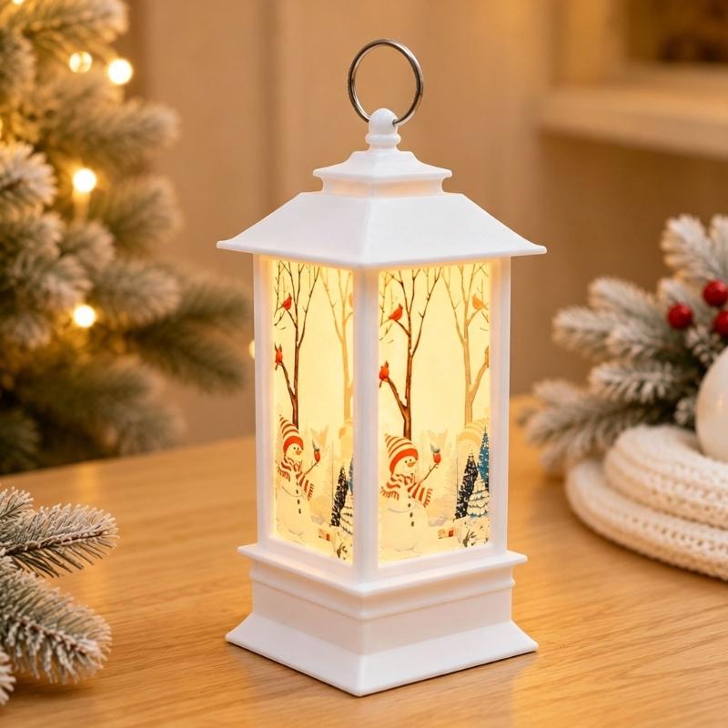 Christmas Party Lantern, Compact ABS Lighted Holiday Ornament for Mantel Tabletop Bookshelf and Shop Window Styling