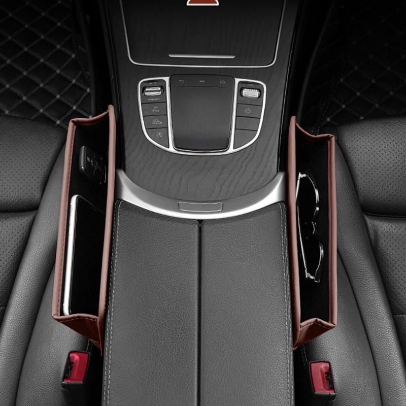 Car Seat Gap Filler Universal Leather Car Seat Pocket Organizer for Coins- Cards