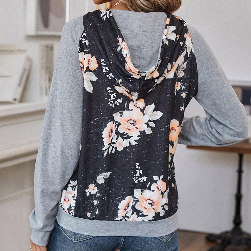 Casual comfort and versatility Spring and Autumn Women's Long Sleeve Patchwork Hooded Sweatshirt