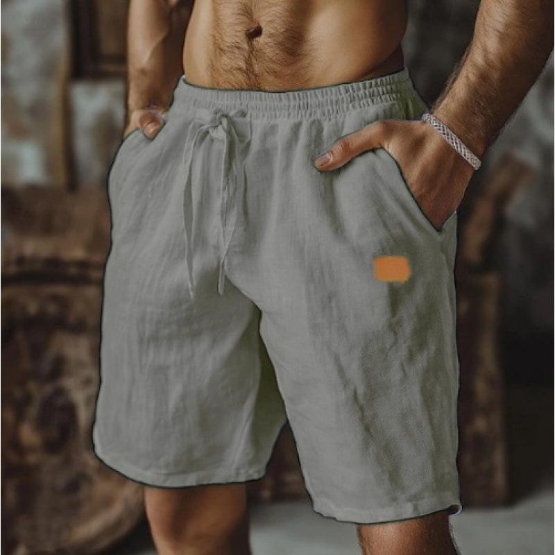 Bavlněné lněné šortky se stahovací šňůrkou, elastický pas, volné, prodyšné, jednobarevné, pro denní nošení, na pláž, ležérní, pětbodové kalhoty