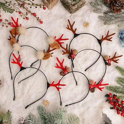 Fascia di Natale con Corna di Cervo e Testa di Elfo con Campanellini - Accessori Festivi per Capelli