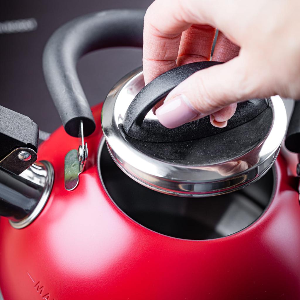 Czajnik stalowy na gaz 1.8L mały indukcja czerwony KINGHOFF KH-1853