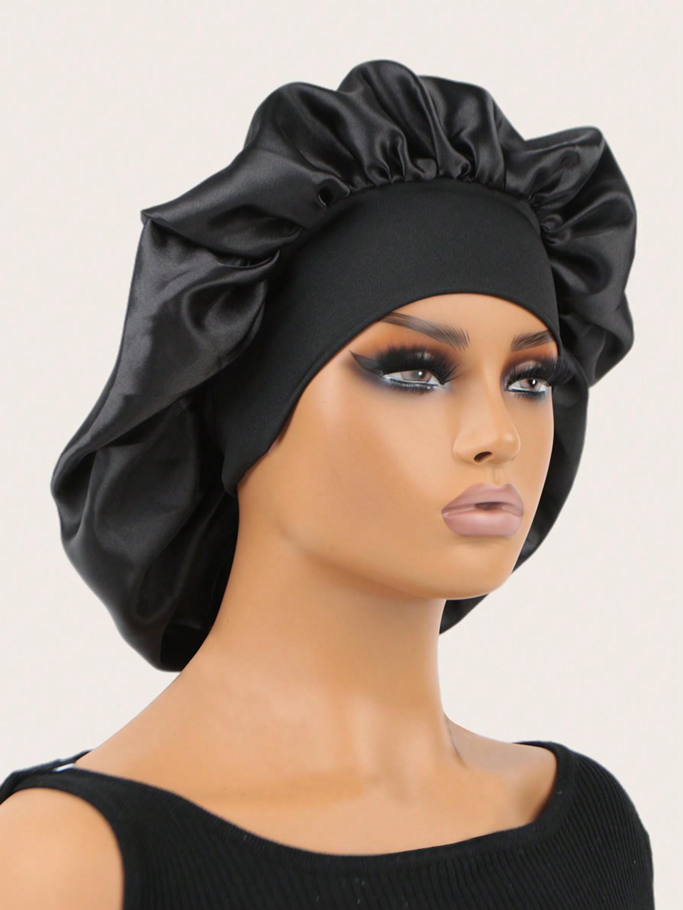 

1pc Silk Bonnet For Sleeping Hair Wrap Head Cover Scarf Protect Braids Bonnet Silk Bonnet Satin Bonnet чёрный