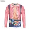 Artificial men's two-piece T-shirt set, 3D collar printed casual T-shirt, round neck long sleeved loose cotton T-shirt, artifici