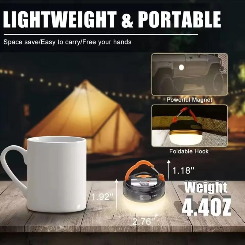 USB Rechargeable Portable Camping Tent Light 3 Modes Waterproof Outdoor Tent Lamp Lightweight Night Hanging Hook Emergency Lamps