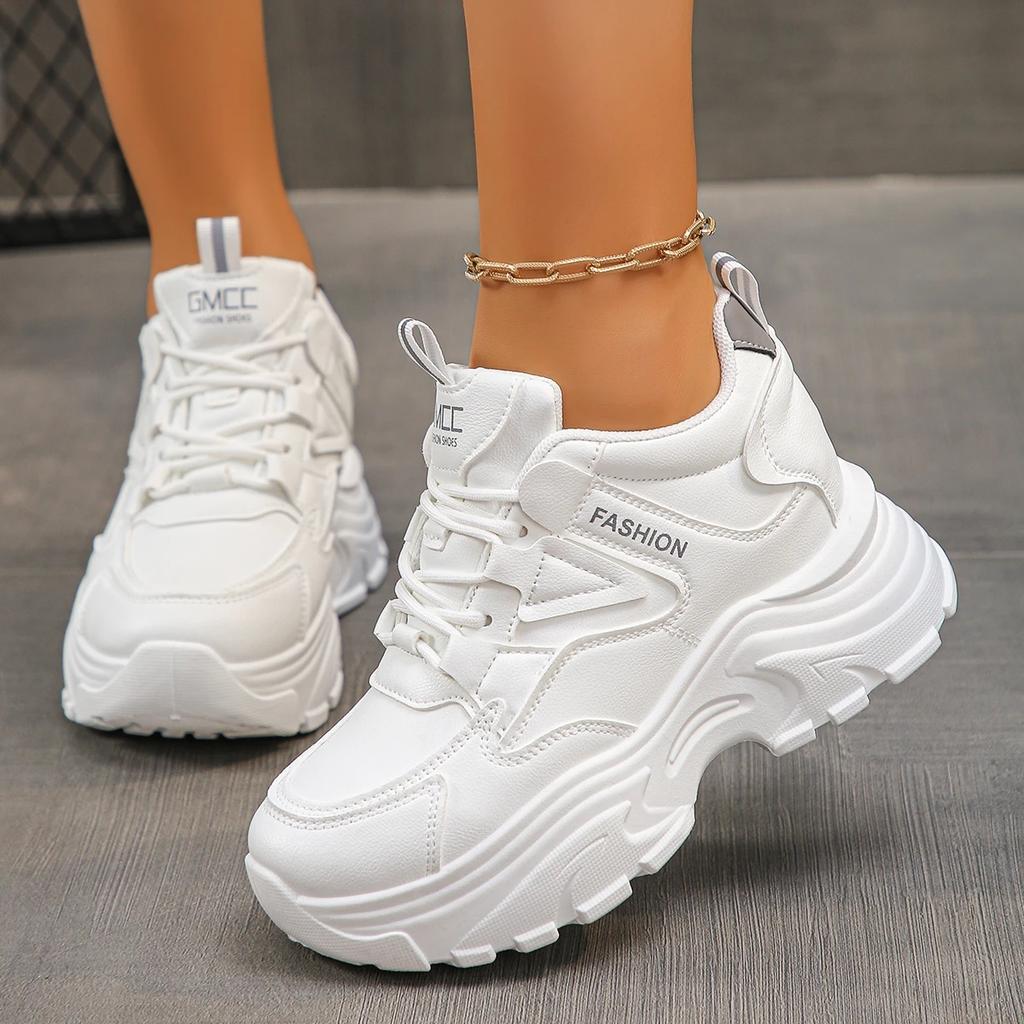 Women's Chunky Sneakers White Black Platform Sports Shoes for Women Height-increasing Shoes Thick Bottom Vulcanized Shoes Woman