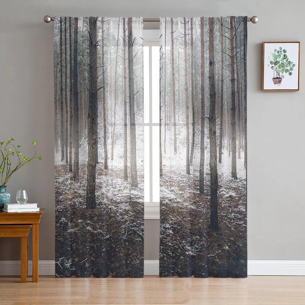 Jungle Sunlight Trees Branches Landscape Tulle Curtains Living Room Bedroom Kitchen Decor Chiffon Sheer Voile Window Curtains