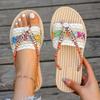 Women's Summer Slip-On Sandals  Comfortable Non-Slip EVA Sole,Breathable Fabric Upper with Colorful Beaded Ankle Strap - Casual Beach Shoes for Women,