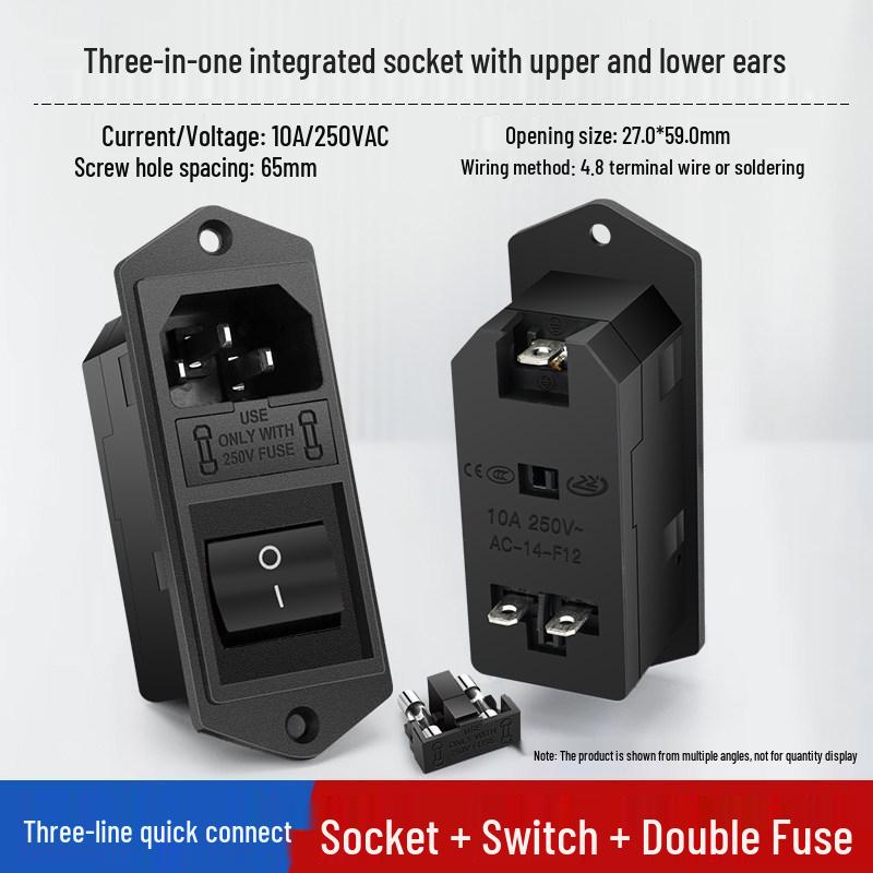 Three-in-One Medical Power Socket with Integrated Schuko Plug, Double Fuse Holder, and Switch