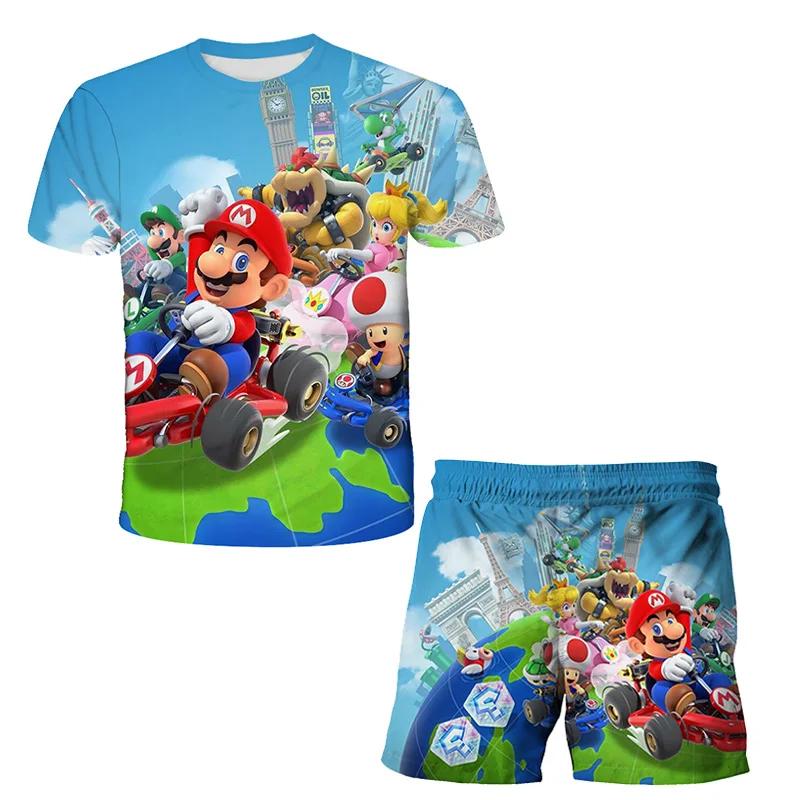 2025 MINISO Dětské oblečení Sady Cosplay Super Mario Trička Šortky 2 ks Obleky Děti Chlapci Dívky Topy Tričko Mario Bros Tričko Kalhoty Oblek