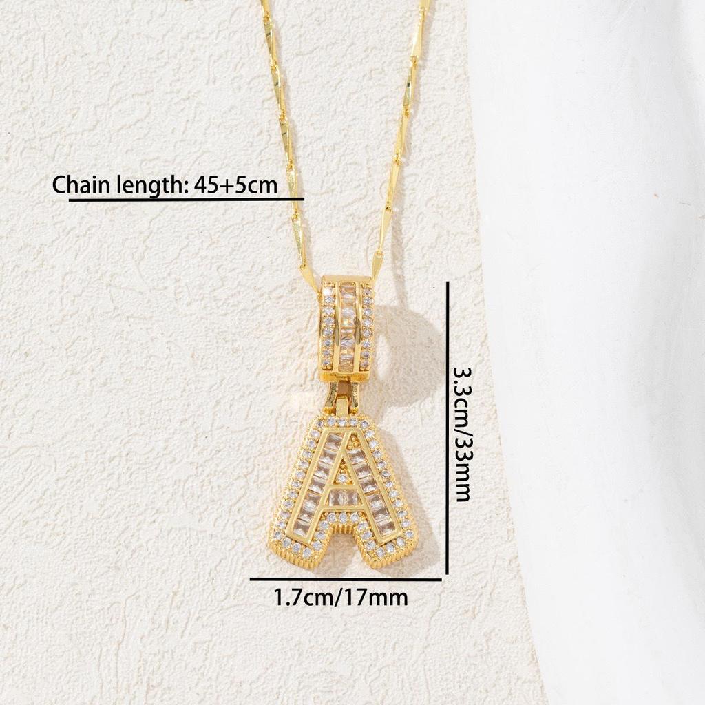 TK Copper Inlaid Zircon Gold-Plated Full Diamond Letter & Flower Necklace Set with Versatile Diamond Pendant
