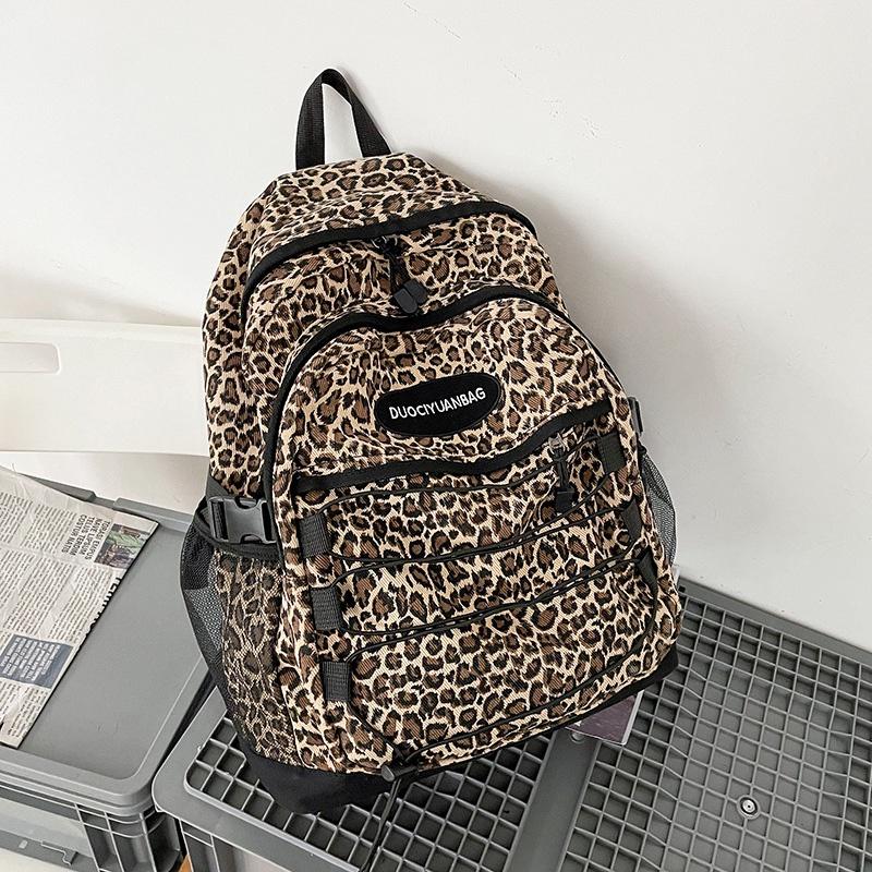 Original Japanese Harajuku Style Retro Leopard Print Student Backpack Korean Version Ulzzang Versatile Large Capacity