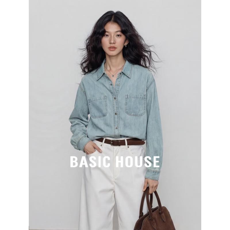 Basic House Women s Retro Blue Denim Shirt M