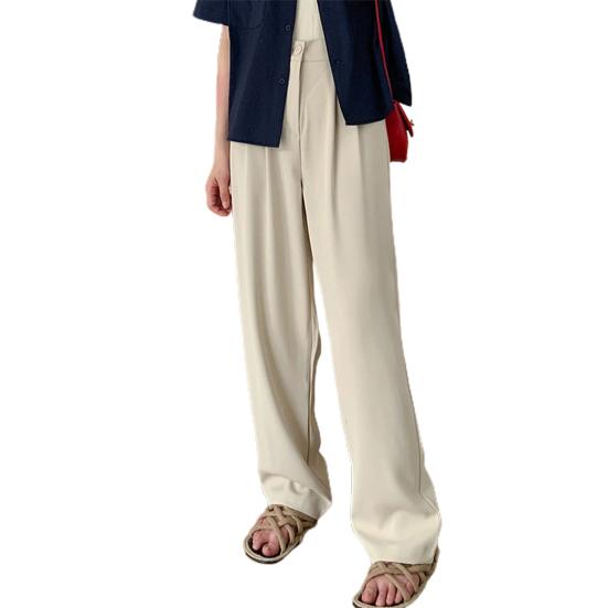 

Сплошной цвет до пола, женские брюки с высокой талией и пуговицами, прямые широкие брюки с драпировкой, офисный костюм, брюки, рабочая одежда S бежевый