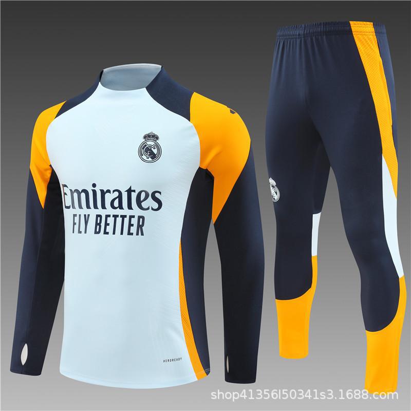 Maglia da Allenamento da Calcio Real Madrid a Maniche Lunghe Mezza Zip Tuta per Adulti e Bambini Stampa Maglia Mbappe