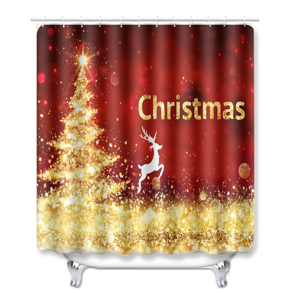 Christmas Bathroom Shower Curtain Toilet Floor Mat Four-Piece Bathroom Non-Slip Door Mat Kitchen Bedroom Absorbent Carpet
