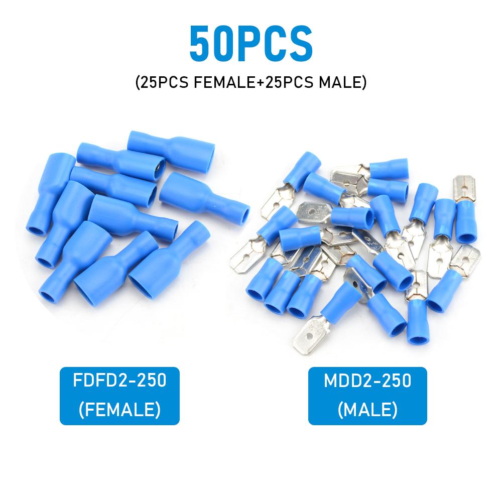 25Pairs 50pcs PVC Red/Blue Connectors Wire Connectors Wire Terminals Connectors Assorted Kit Insulation Crimping Terminals