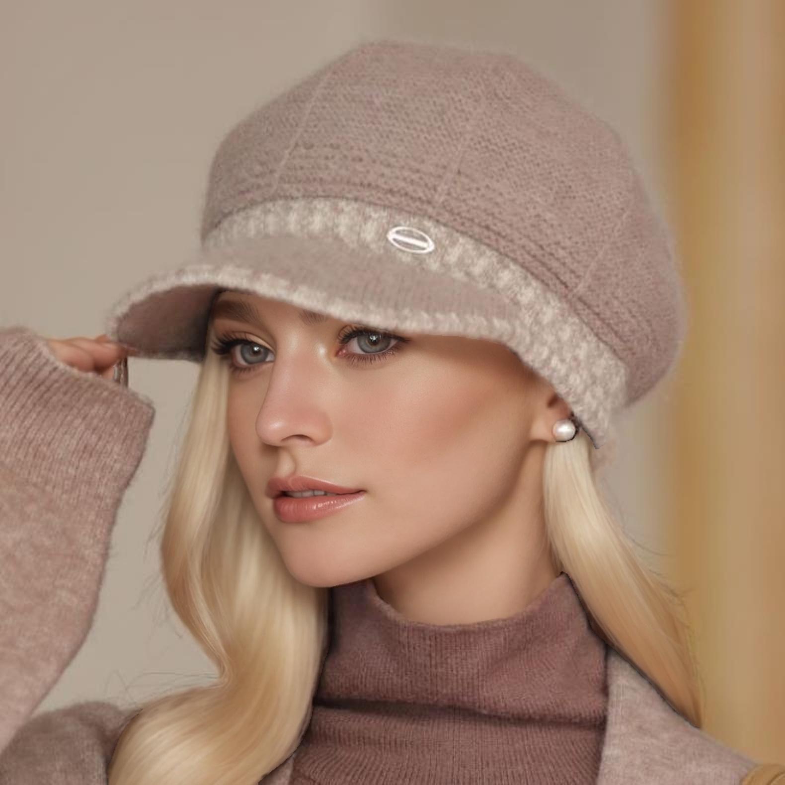 

Модная шляпа из искусственного кроличьего меха для женщин, зимний берет для женщин среднего и пожилого возраста, сезон осень-зима хаки