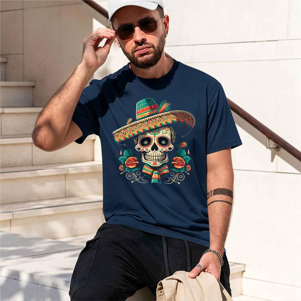 Summer Short Sve Mexan Skull Unisex Tee Round Neck Breathable Vintage Pattern Grh Shortsved Launed 2026 New Model Shortsleeve