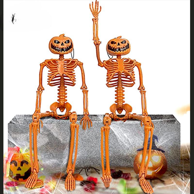 2pcs/set Halloween Spooky Haunted House Decor Realistic Skull Pumpkin Head Moving Skeleton Plastic PP Prop for Party Decoration