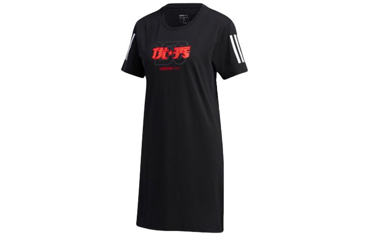 Adidas Neo Short Sleeved Dresses Women s Black Crew Neck Thin Short GK1494 L