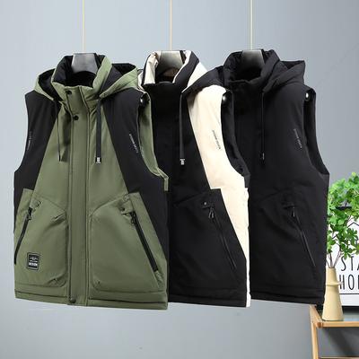 Cotton Vest In Autumn and Winter Season, Color Blocked, Oversized, Thick Shoulder Vest, Men's Jacket