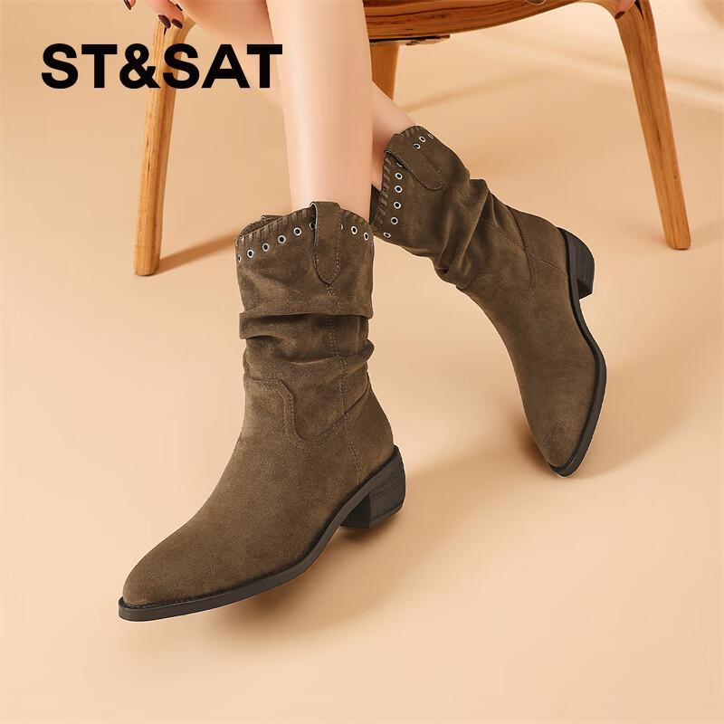 Women s Fashion Pointed Toe Slouch Ankle Boots 34
