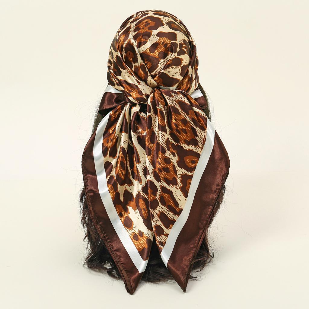 90*90Cm Satin Square Scarf Women Leopard Print Shawl Hair Wrap Silk Feeling Satin Neckerchief Hair Band Classics Leopard Bandana