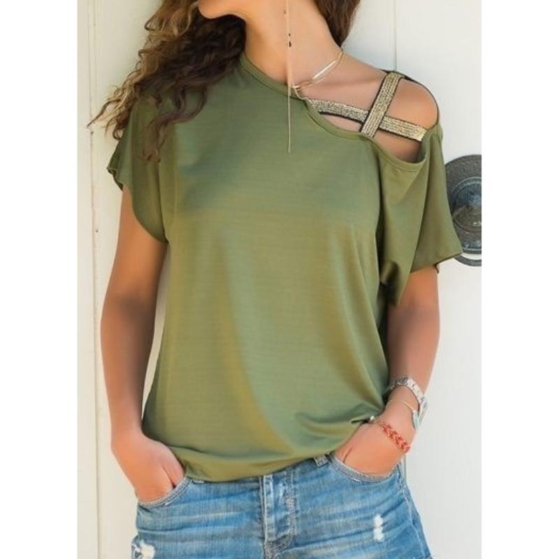 IHUASU Blusas y camisas de manga corta con estampado de color sólido informal a la moda para mujer