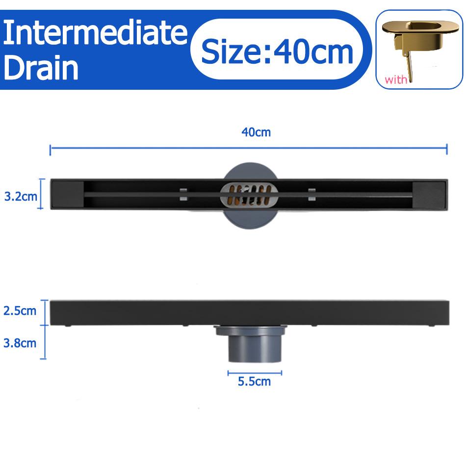 Black Floor Drain 30 40 50cm Kitchen WC Bathroom Shower Large displacement Linear Drainage Side Floor Drains 304 Stainless Steel