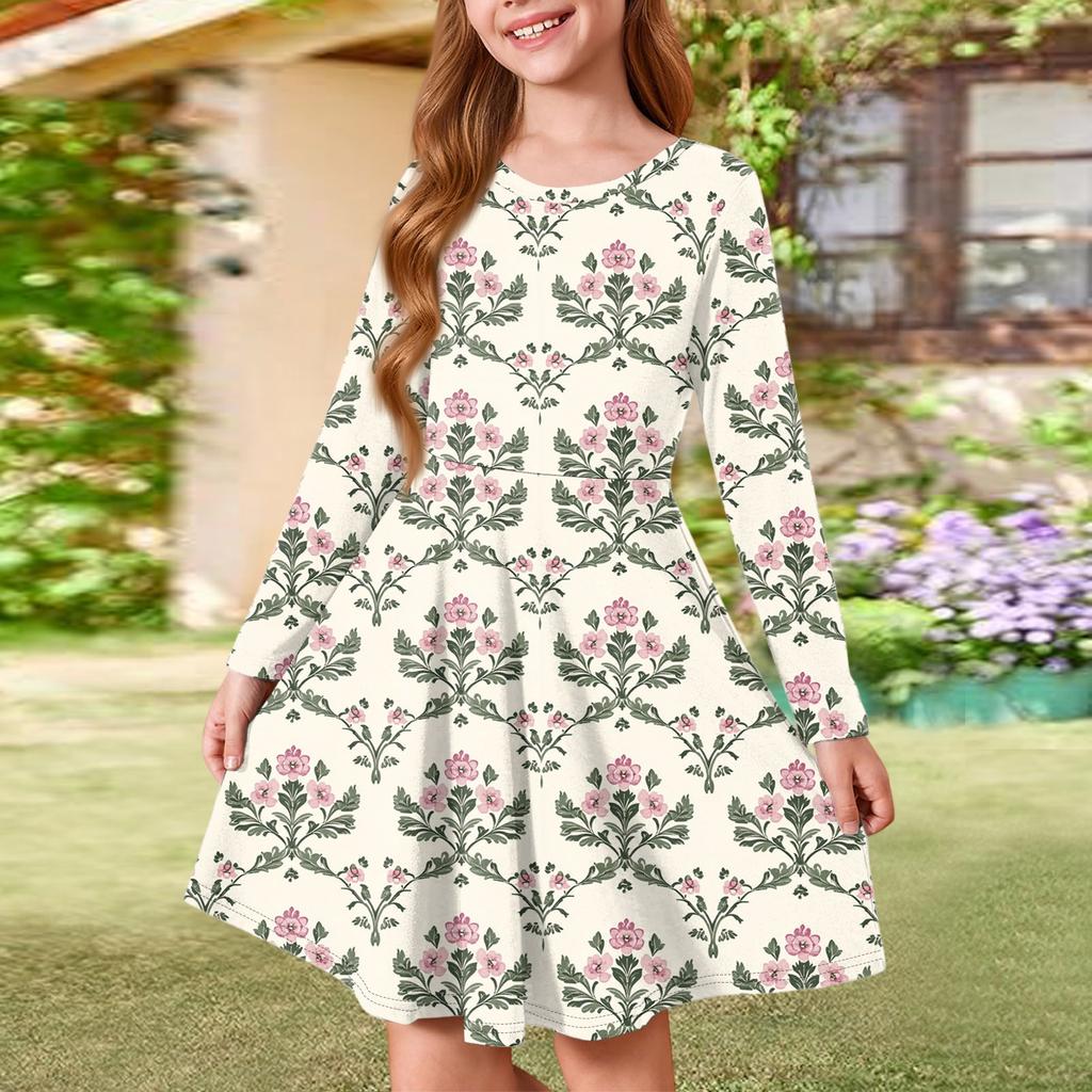 Sommer-Prinzessinenkleid für Mädchen - Langärmeliges A-Linien-T-Shirt-Kleid