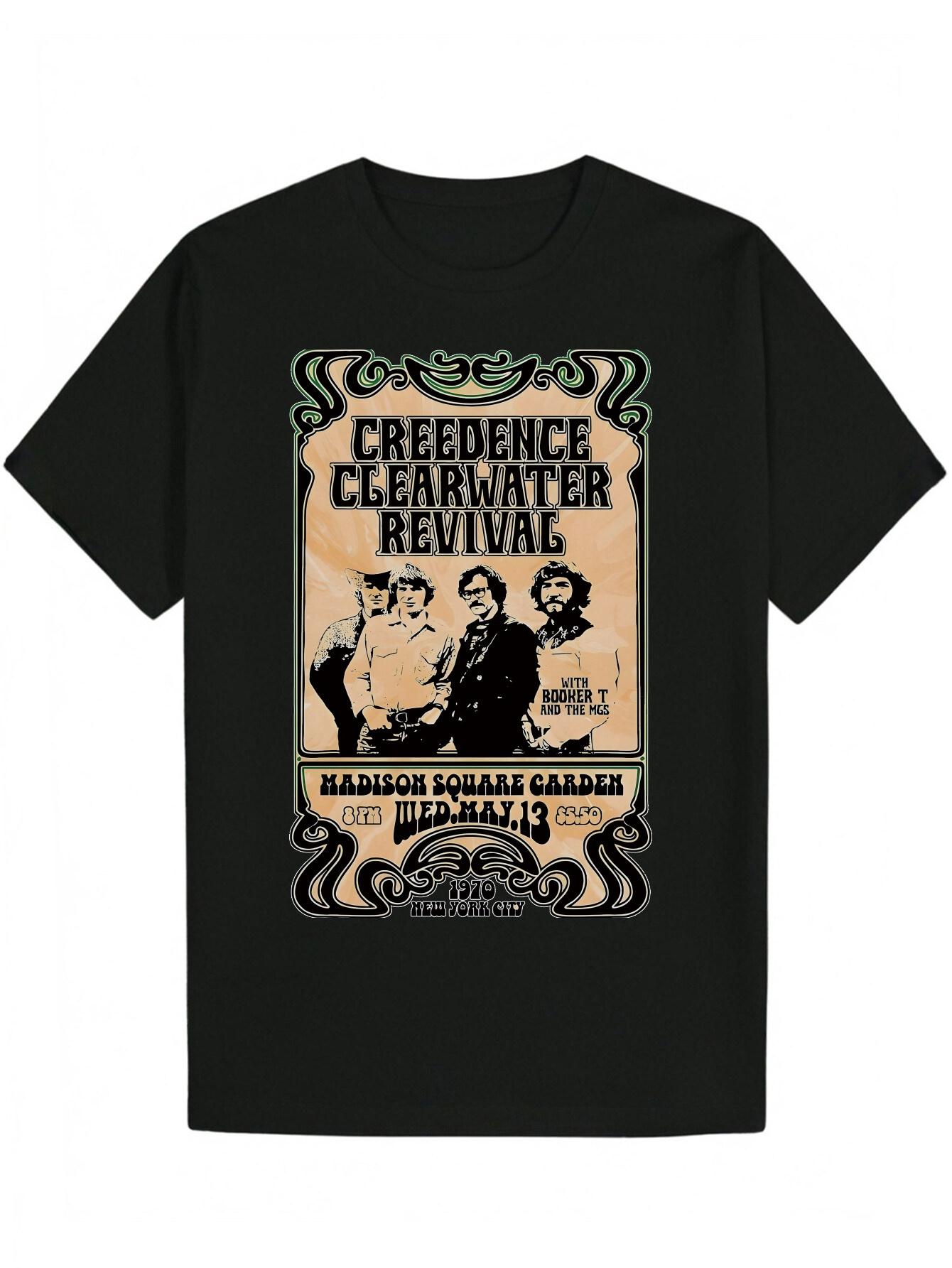 Crew Neck T-shirt - Creedence Clearwater Revival Vintage Graphic Tee with Retro Band Design S