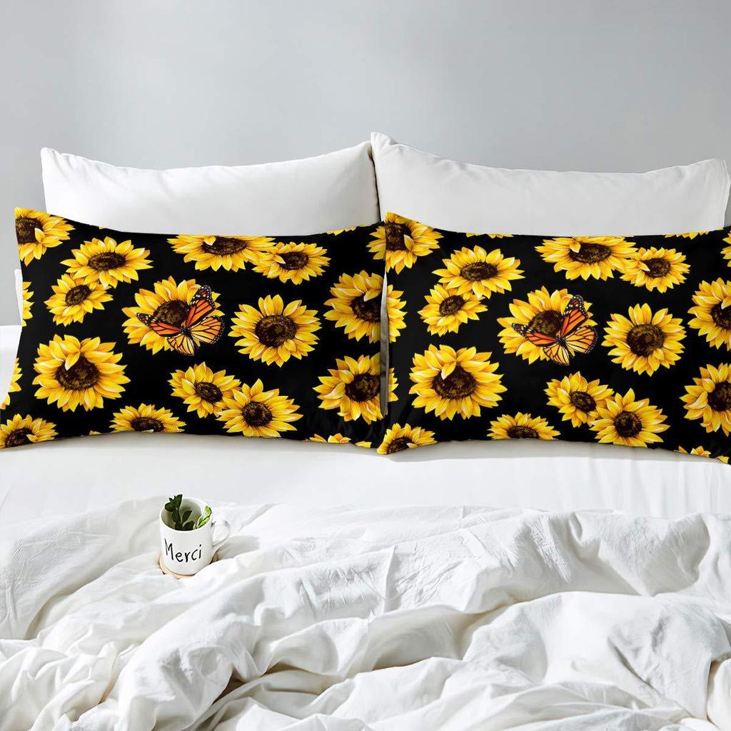 Sunflower Three-Piece Quilt Cover 3D Digital Printing Bedding Set Flower Butterfly Bed Cover