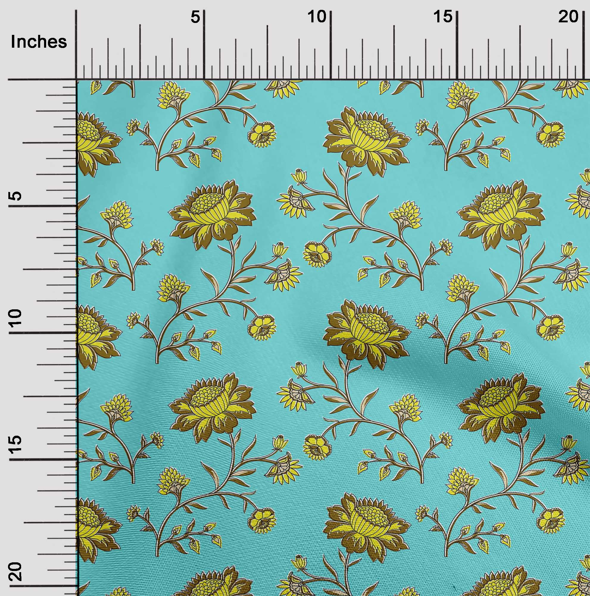 

oneOone Georgette Viscose Dark Yellow Fabric Leaves & Flower Floral Craft Projects Decor Fabric Printed By The Yard 42 Inch 42 Inch Wide - Viscose Chiffon бірюзовий колір синій