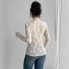 Spring Ladies Butterfly Jacquard Mesh Slim Small Standing Collar Long Sleeve T-Shirt