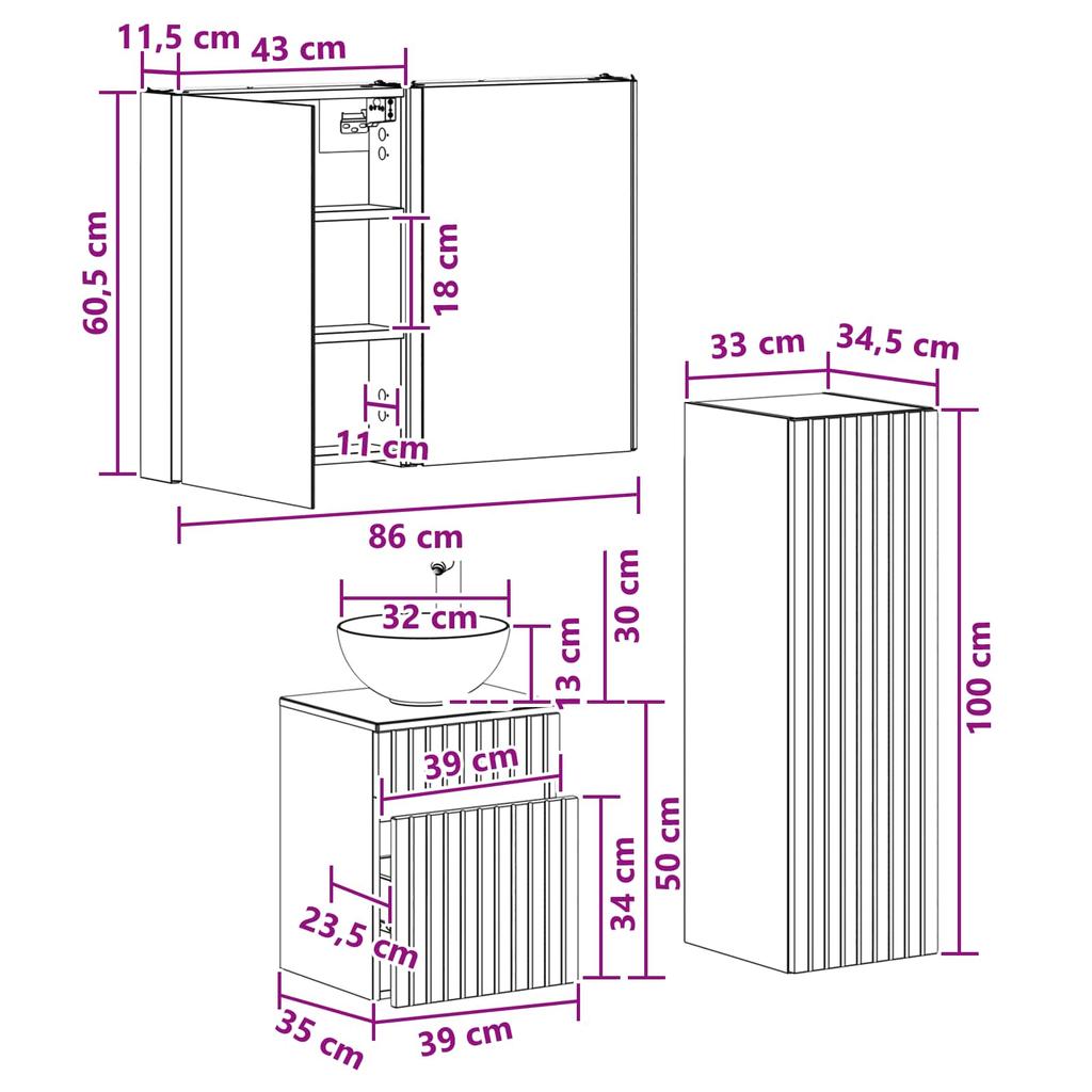 Bathroom Furniture Set 4 Pcs Sonoma Oak Engineered Wood and Glass