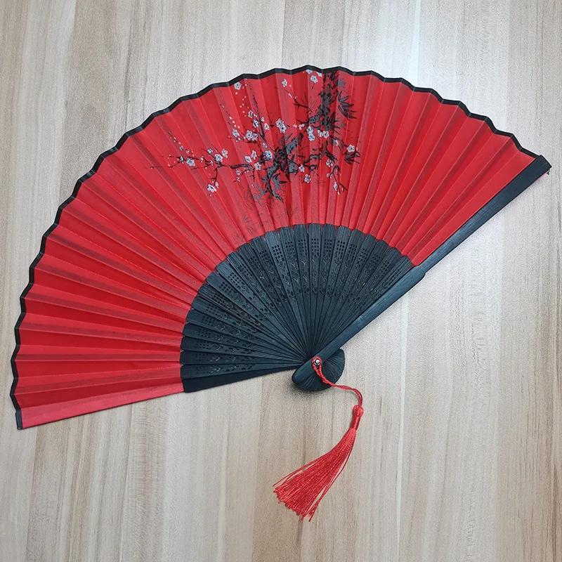 Japonský skládací ventilátor Starověký čínský Starověký styl Dlouhá rukojeť Hedvábný ventilátor Řemeslný dárek Lady Dance Fan