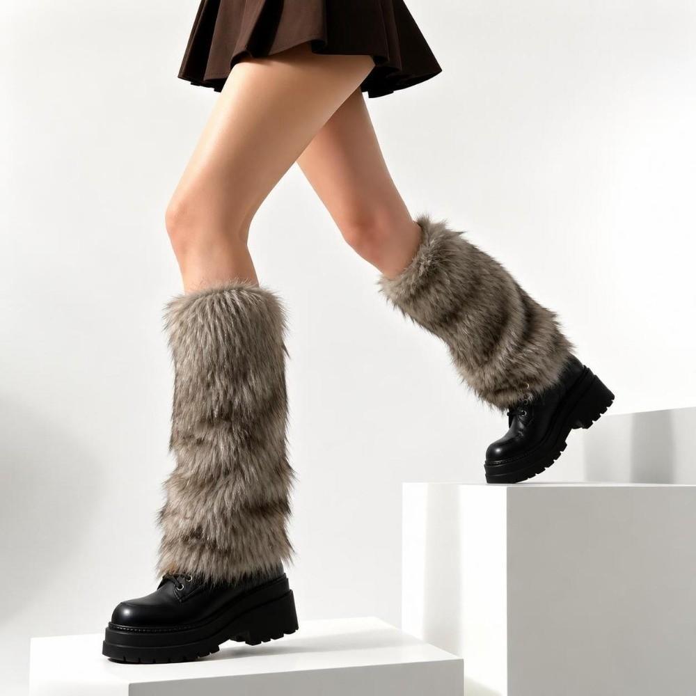 1 pair Stretchy Fit Furry Boots Cover Thickened Leg Warm Socks Vintage Fur Leg Warmer Women Girl