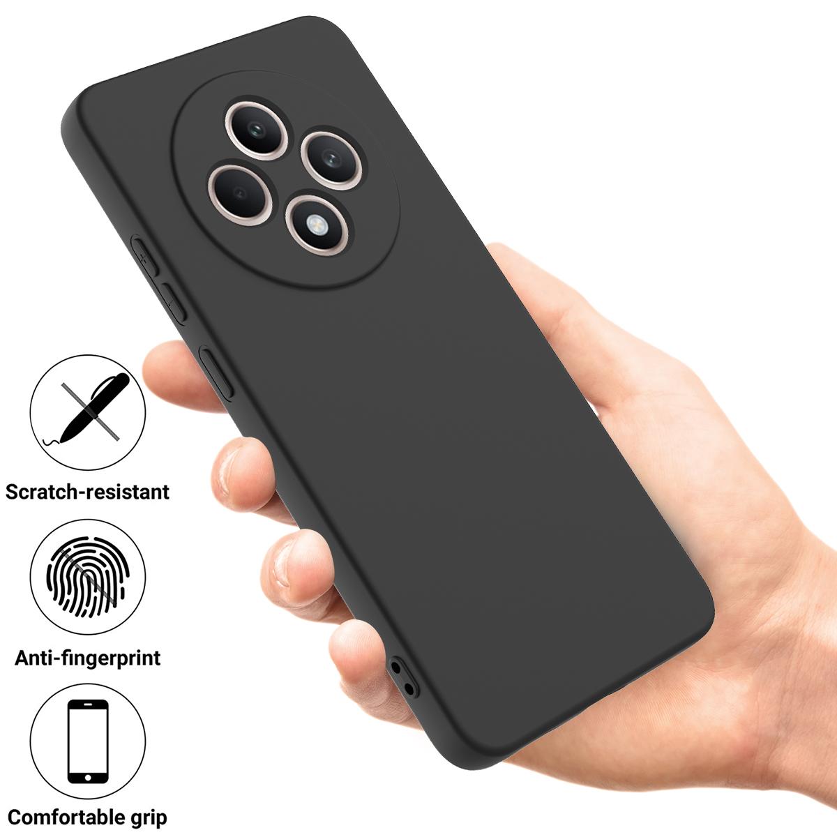 

For Oppo Reno12 F 5G Case Anti-Drop Liquid Silicone Phone Cover with Strap Black