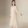 [Heavy Industry Embroidery] Spring and Summer V-neck Gentle Style Loose and Slimming Elegant Silk Dress for Women