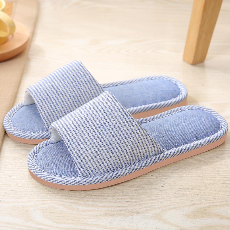 Gestreifte Leinen Hausschuhe - Vier Jahreszeiten Indoor Baumwolle Herren & Damen Dicke Sohle Hausschuhe
