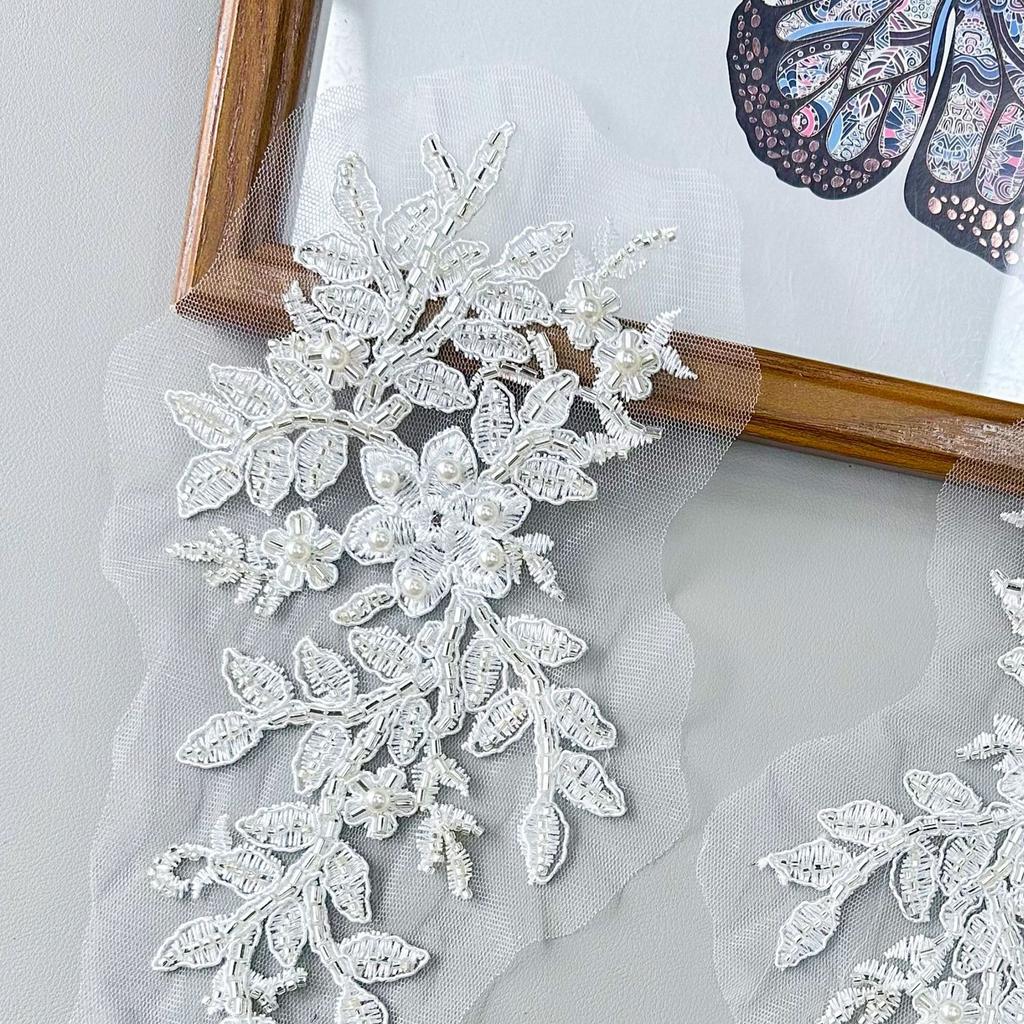 White Beaded Lace Flower Embroidered Cloth Sticker Front Placket To Flower Wedding Dress Performance Dress Accessories Clothing Decoration