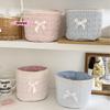 M-Cute Love Heart Storage Box Quilting Cotton Bow Desktop Storage Basket Large-capacity Round Storage Frame Home Decoration