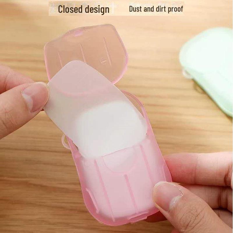 Přenosné jednorázové mýdlové plátky - Krabička s mini papírovým mýdlem na cesty a mytí rukou