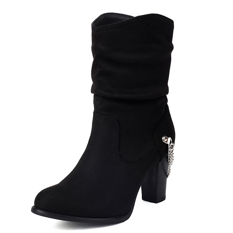 

2025 Новый Дизайн Женские Ботинки Круглый Носок Блочный Каблук 8см Слипоны Металлическая Декорация Большой Размер 46 47 48 Мода Повседневные Бота 39