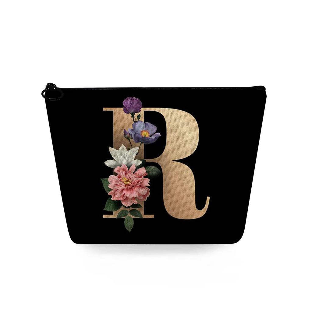 Women Black background letters Print Cosmetic Bag Toiletries Organize Travel Storage Case 6729 KTB