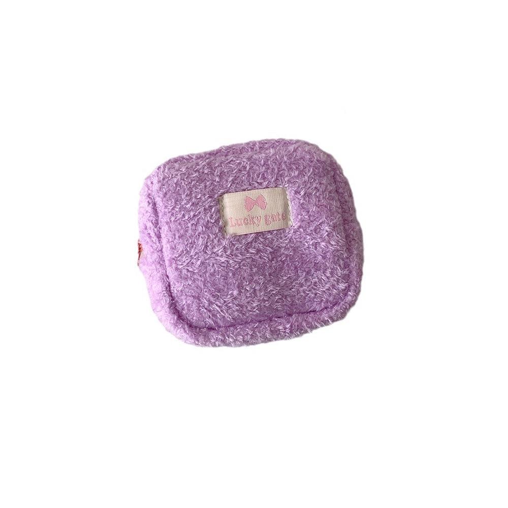 Korean Plush Makeup & Coin Purse - Solid Color, Cute, Simple Portable Toiletry Storage, Lipstick Bag