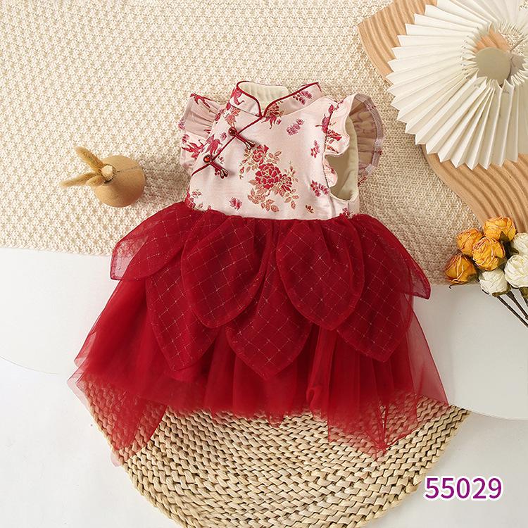 

New Autumn/Winter Girls National Style Princess Dress - Fleece-Lined for Birthday Parties. 100 cm червоний