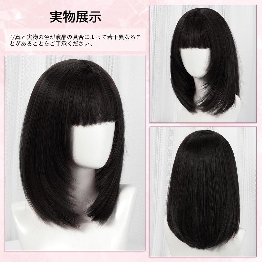 EMMOR Wig Wig Full Wig Crossdressing Wig Medium Straight Wig Natural Small Face Heat Resistant Layer Net Included Black Semi-Long Women's Women's